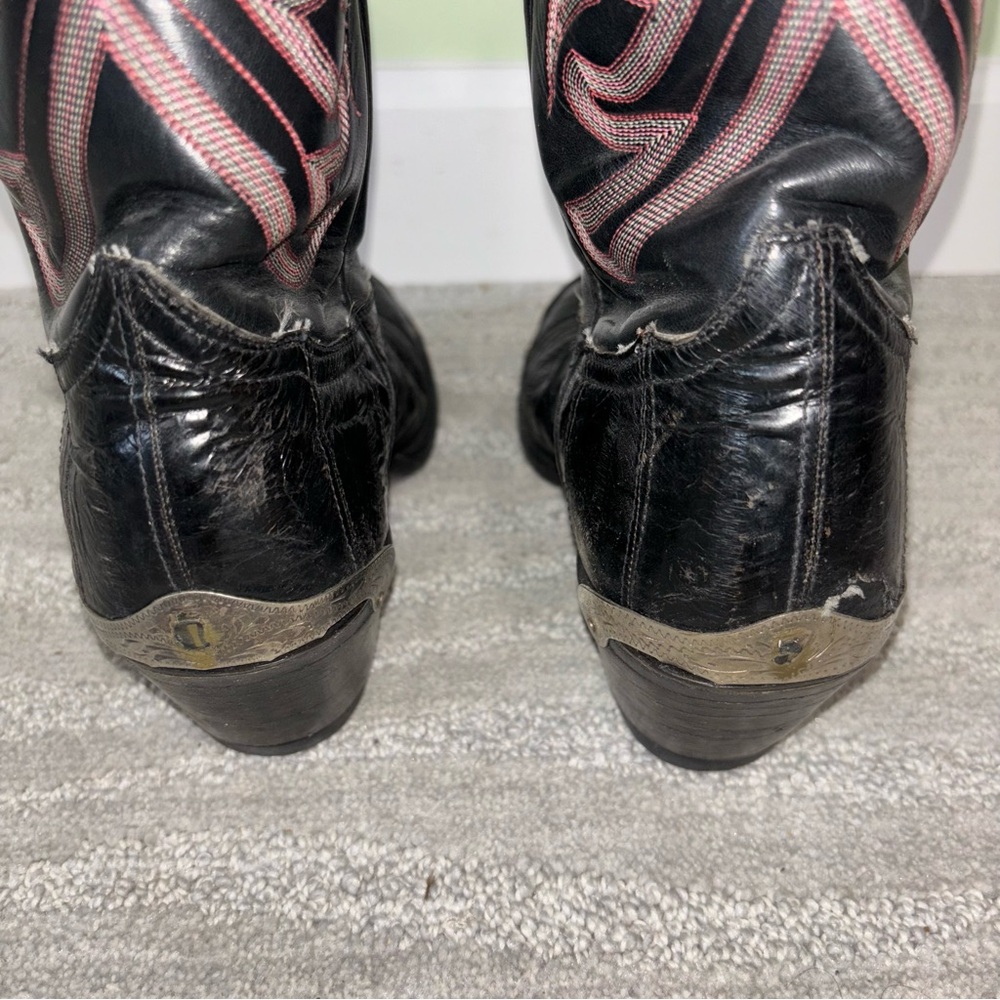 VTG Tony Lama Black Embroidered Eel Skin Leather Metal Cowboy Boots Men’s Sz 9 D - Picture 7 of 11